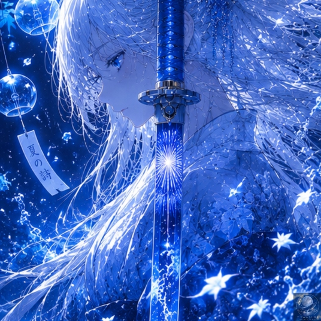 涼を感じる月夜 Moonlit Blade — Summer Breeze Beneath the Blue Moon 4K WALLPAPER PACK3000X4000PX