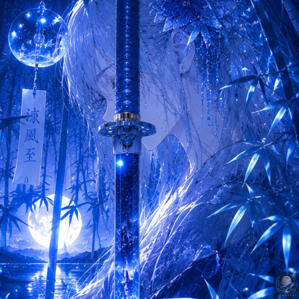 涼を感じる月夜 Moonlit Blade — Summer Breeze Beneath the Blue Moon 4K WALLPAPER PACK3000X4000PX