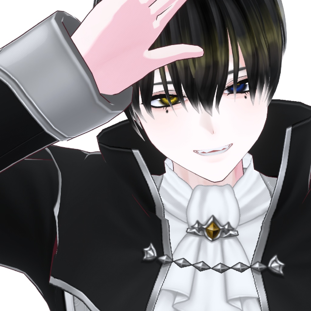 【VRM 3Dmodel】4_ホクロ黒髪マッシュ(白シャツ&ネクタイ / 吸血鬼風衣装)