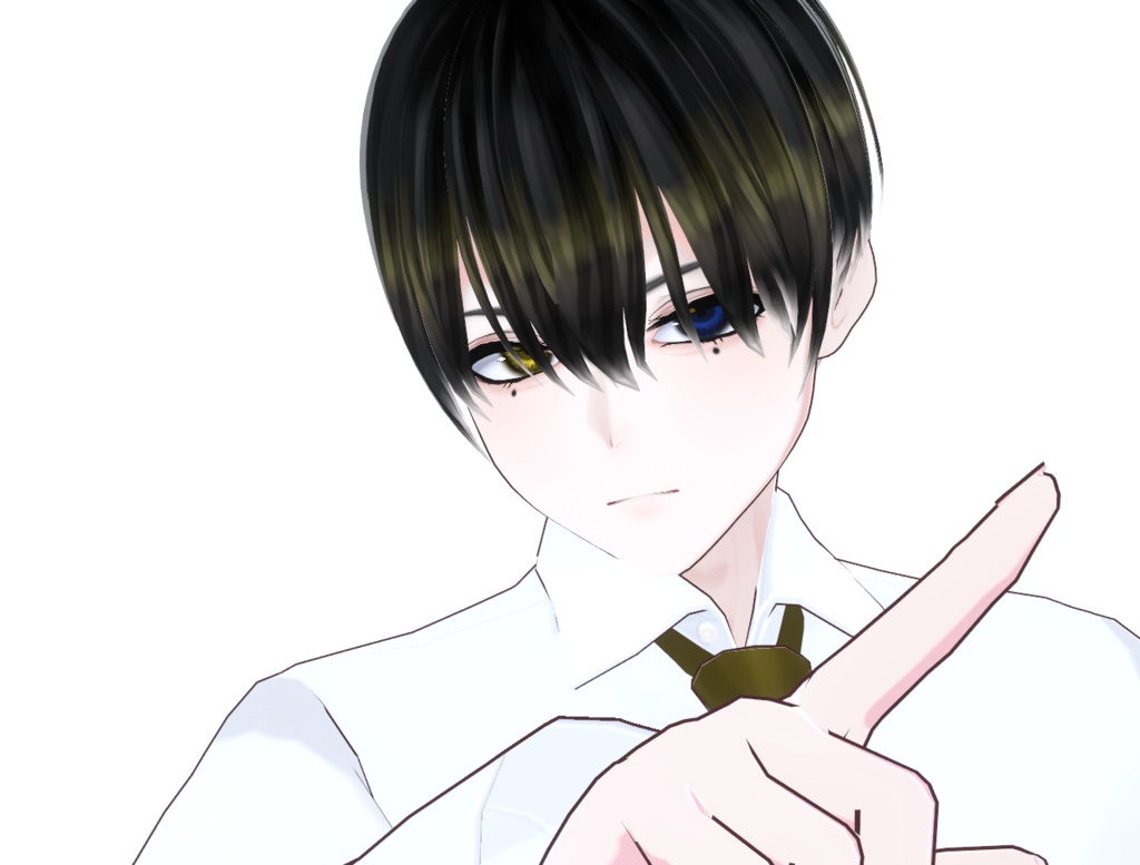 【VRM 3Dmodel】4_ホクロ黒髪マッシュ(白シャツ&ネクタイ / 吸血鬼風衣装)