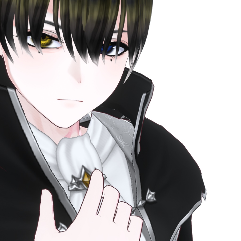 【VRM 3Dmodel】4_ホクロ黒髪マッシュ(白シャツ&ネクタイ / 吸血鬼風衣装)