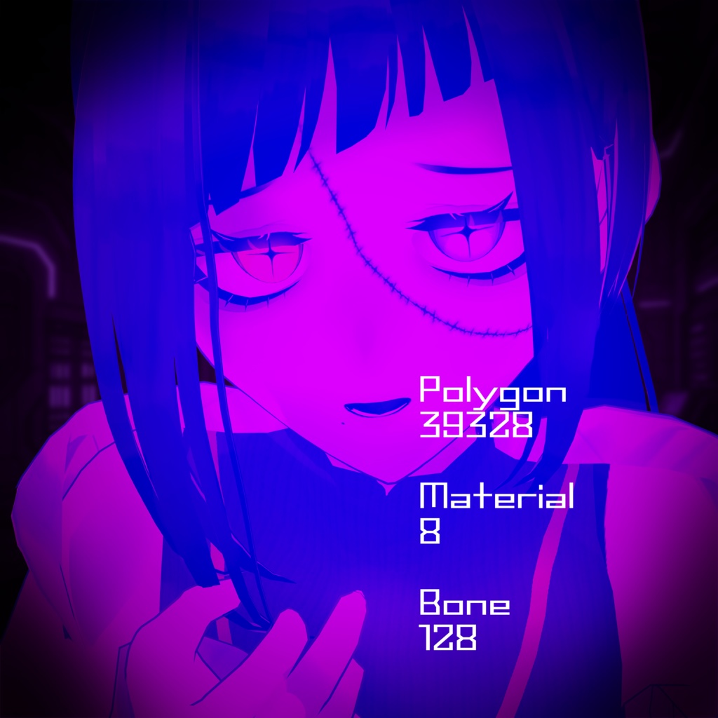 【VRM 3Dmodel】9_研究者風ツギハギお姉さん(+メガネ姿)