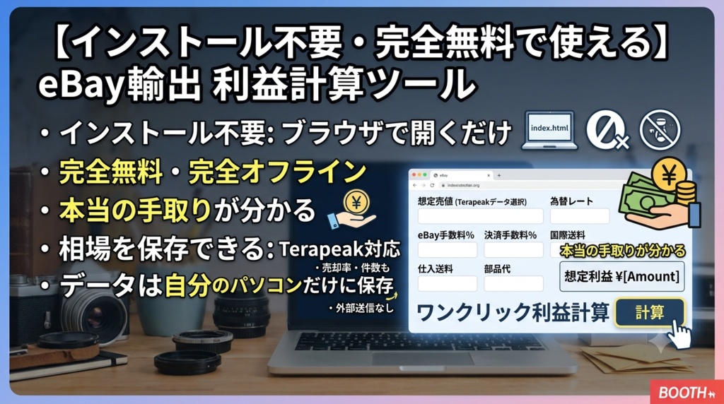 【インストール不要・完全無料で使える】eBay輸出 利益計算ツール（為替・手数料・送料まで自動計算）