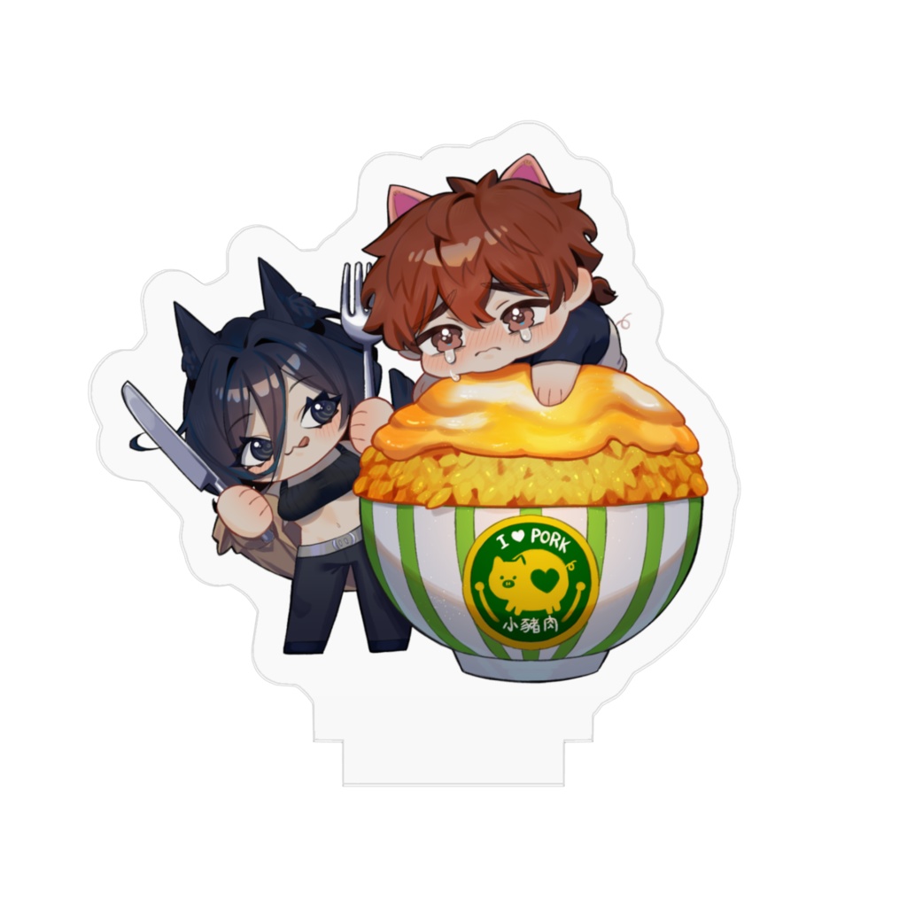 【アクキー 50x50mm】🐺さんと🐷くんのカツ丼