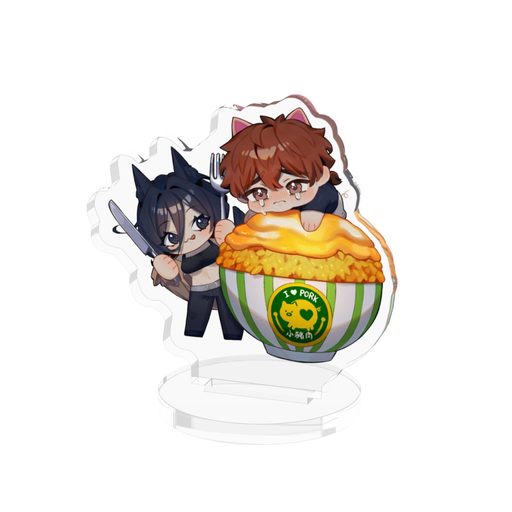 【アクキー 50x50mm】🐺さんと🐷くんのカツ丼