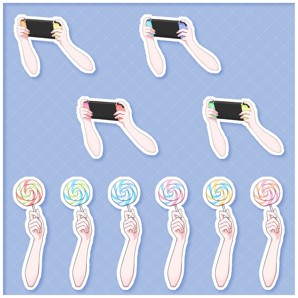 【Vtuber向け】いろんなアイテムを持った手のイラスト素材