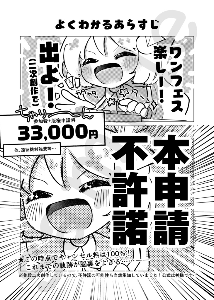 【ワンフェス不許諾本2025夏】「初心者がワンフェス初出展で二次創作ガレキを出そうとしたら本申請で不許諾になったので、大量出費と足掻いた経緯を本にした」