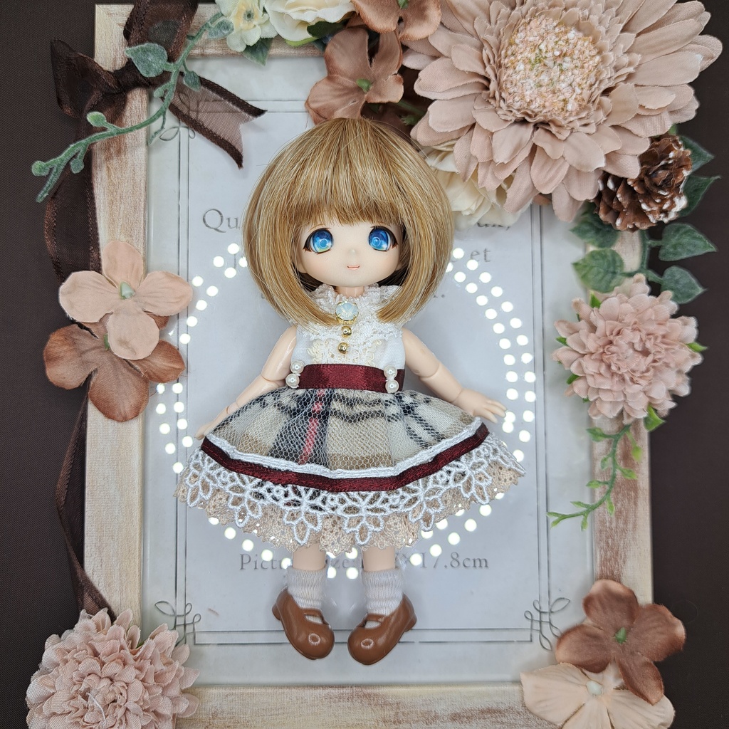 【オビツ11】ポンチョセットB(ベージュチェック)【あまむす】