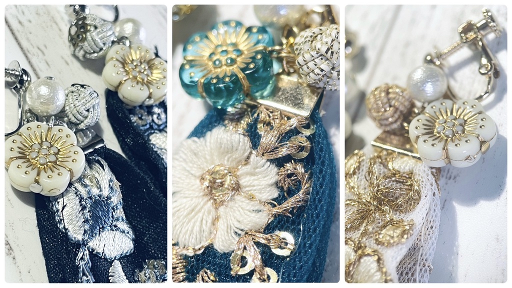 『華文』 インド刺繡リボンイヤリング・ピアス