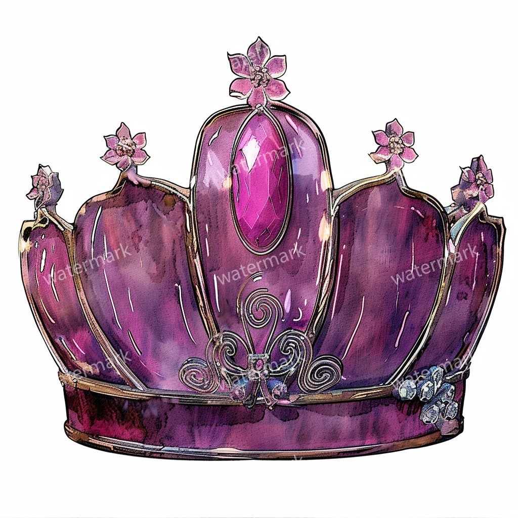ピンクの王冠&プリンセスティアラ 32点セット|高画質PNG・水彩クリップアート|デジタル素材