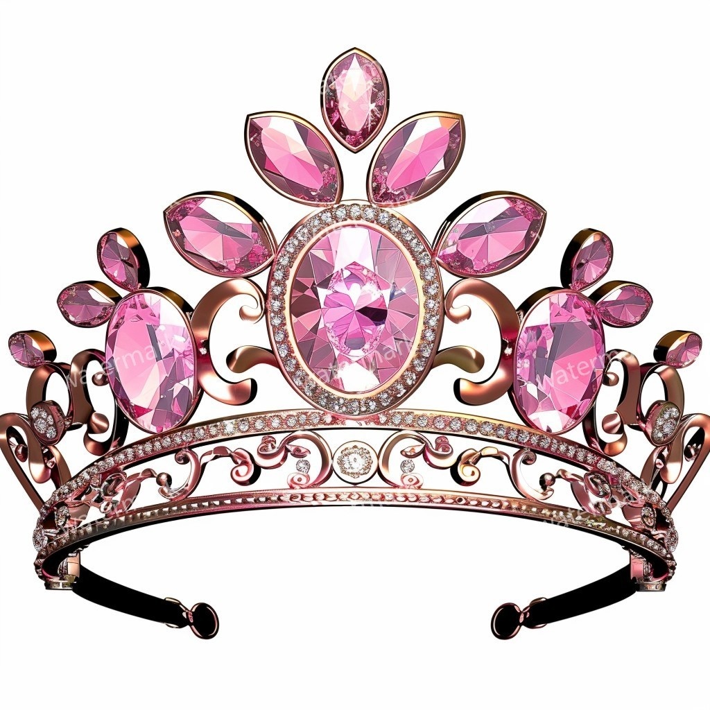ピンクの王冠&プリンセスティアラ 32点セット|高画質PNG・水彩クリップアート|デジタル素材