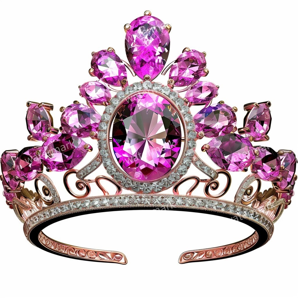 ピンクの王冠&プリンセスティアラ 32点セット|高画質PNG・水彩クリップアート|デジタル素材