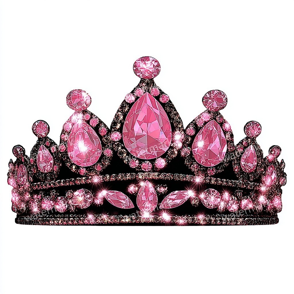 ピンクの王冠&プリンセスティアラ 32点セット|高画質PNG・水彩クリップアート|デジタル素材