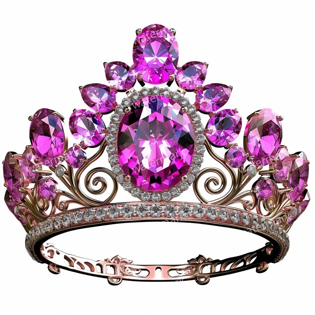 ピンクの王冠&プリンセスティアラ 32点セット|高画質PNG・水彩クリップアート|デジタル素材