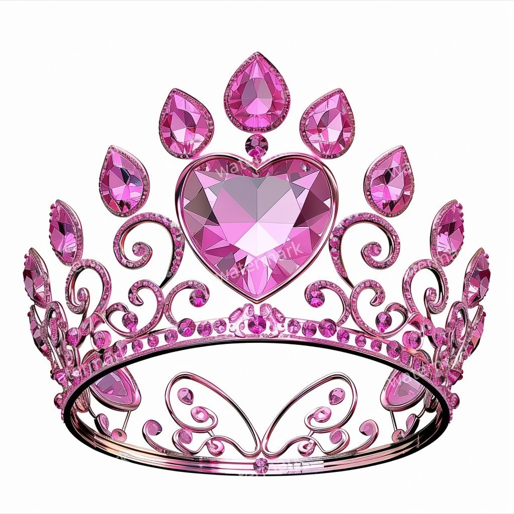 ピンクの王冠&プリンセスティアラ 32点セット|高画質PNG・水彩クリップアート|デジタル素材
