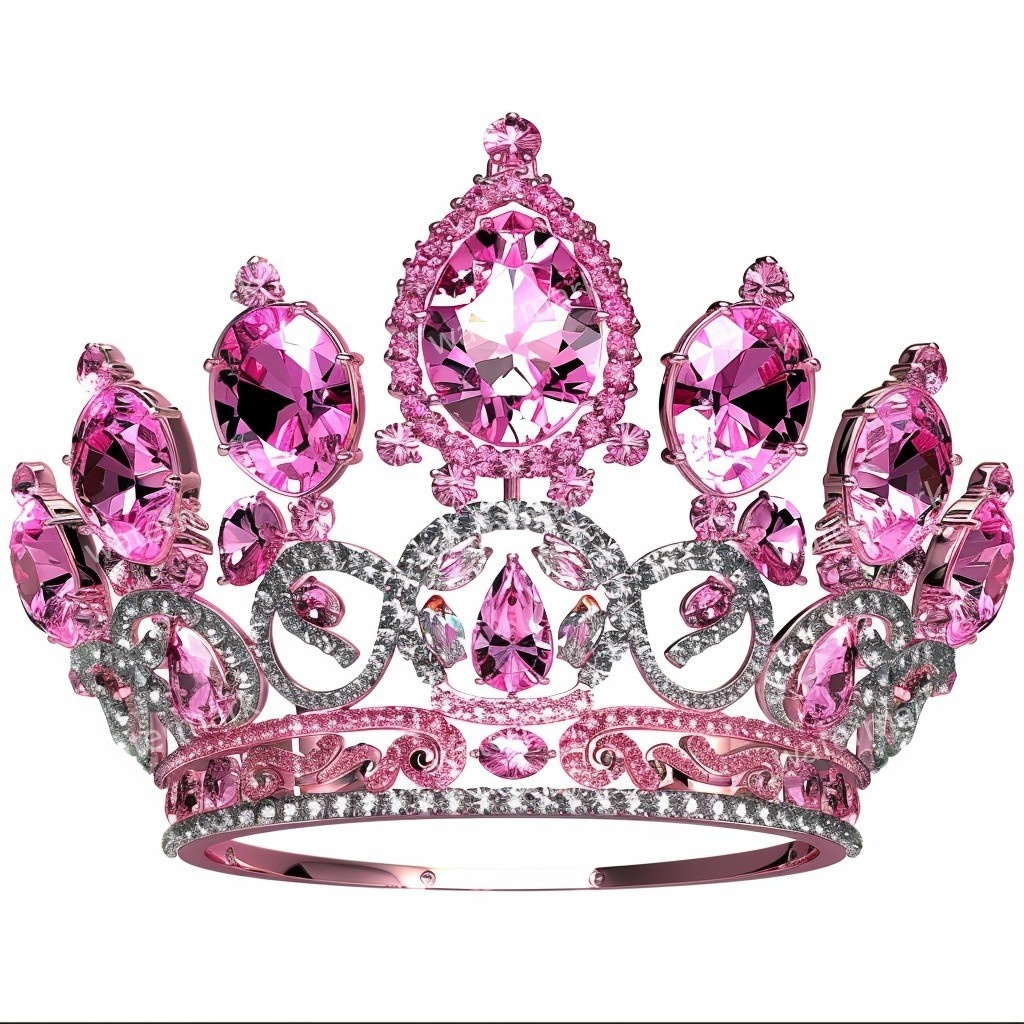 ピンクの王冠&プリンセスティアラ 32点セット|高画質PNG・水彩クリップアート|デジタル素材