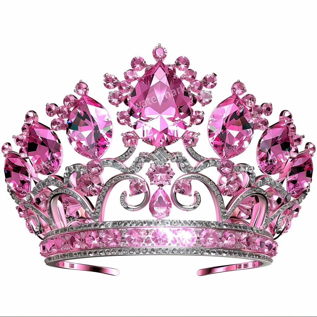 ピンクの王冠&プリンセスティアラ 32点セット|高画質PNG・水彩クリップアート|デジタル素材