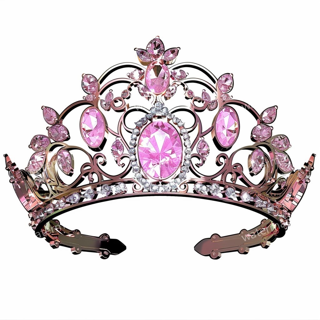 ピンクの王冠&プリンセスティアラ 32点セット|高画質PNG・水彩クリップアート|デジタル素材