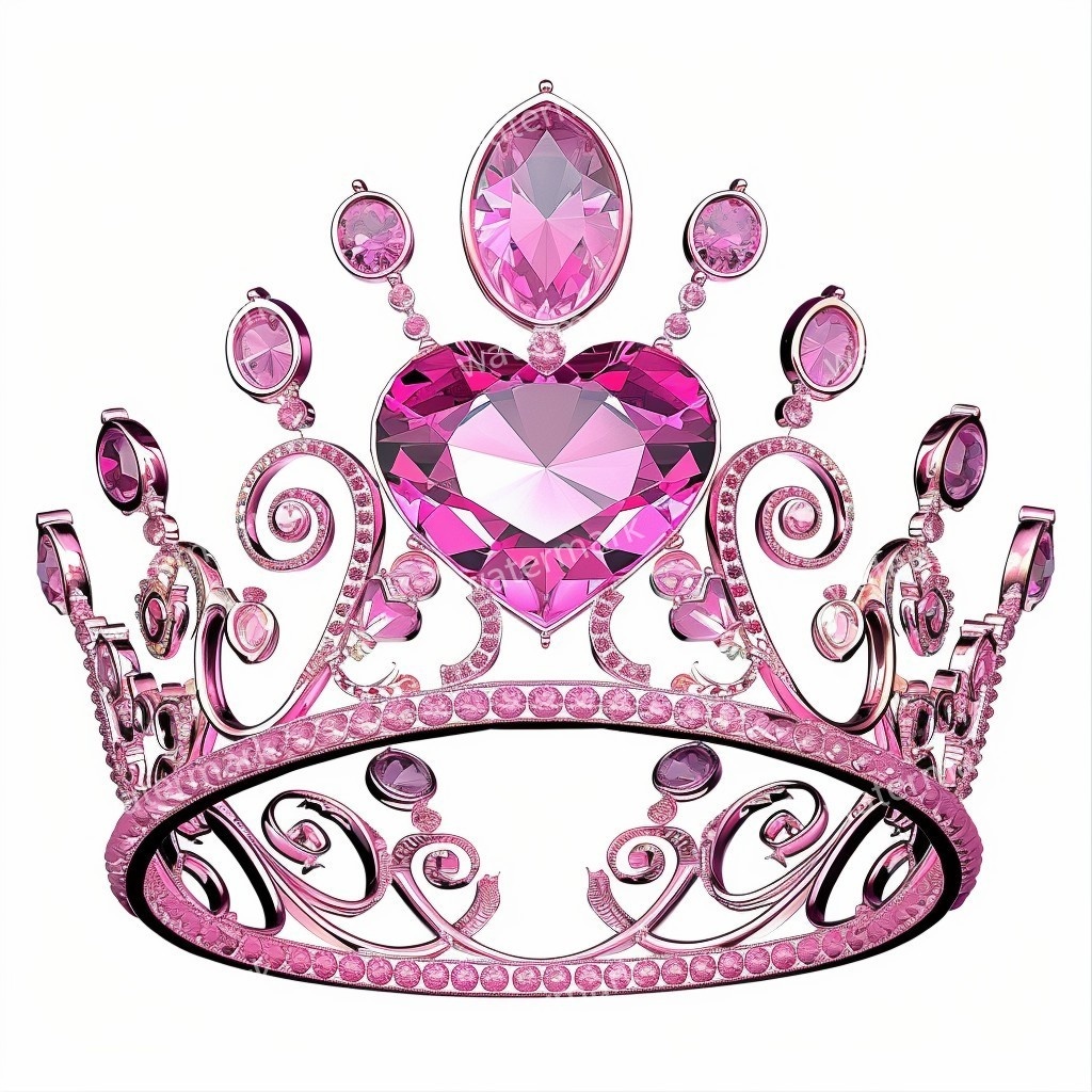 ピンクの王冠&プリンセスティアラ 32点セット|高画質PNG・水彩クリップアート|デジタル素材