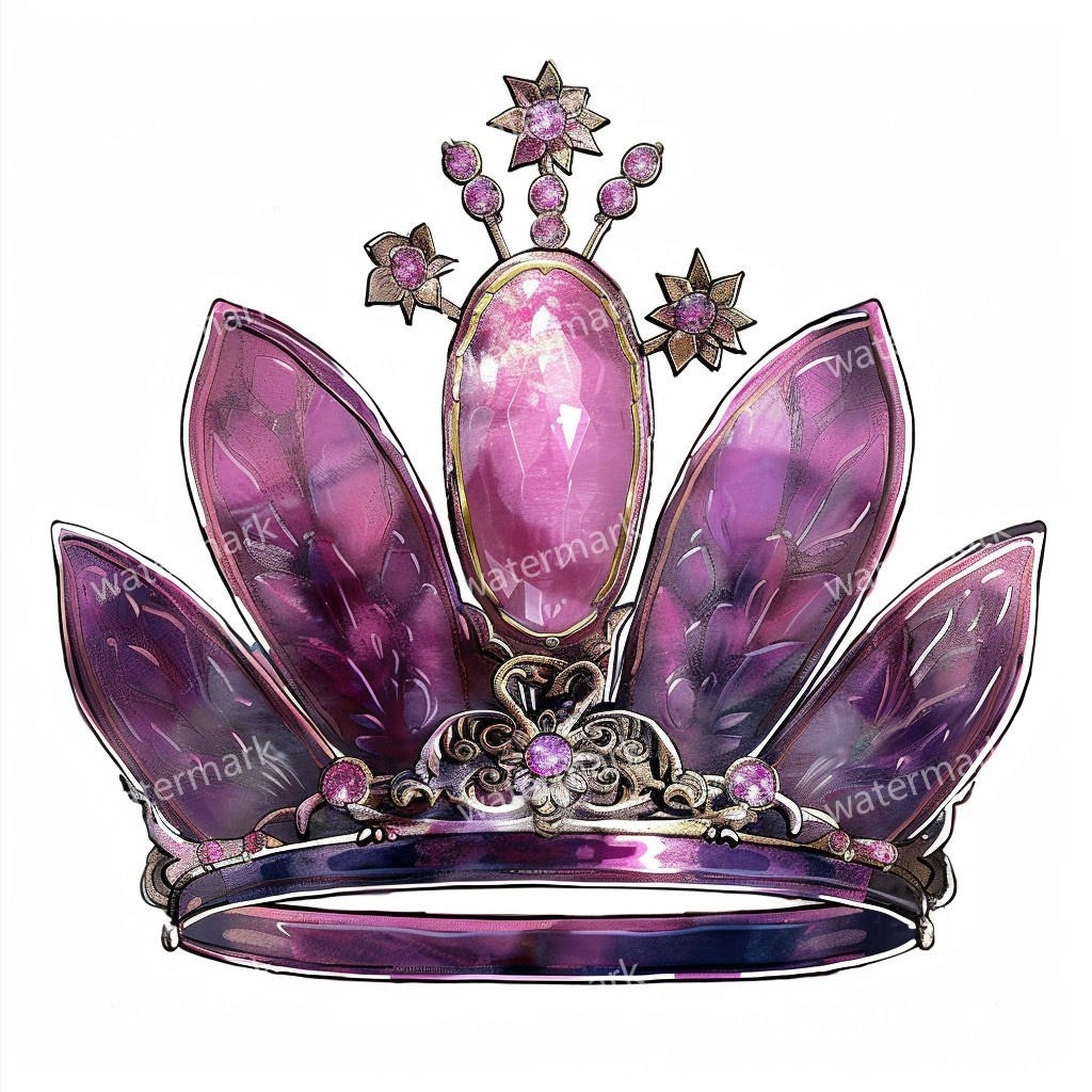 ピンクの王冠&プリンセスティアラ 32点セット|高画質PNG・水彩クリップアート|デジタル素材