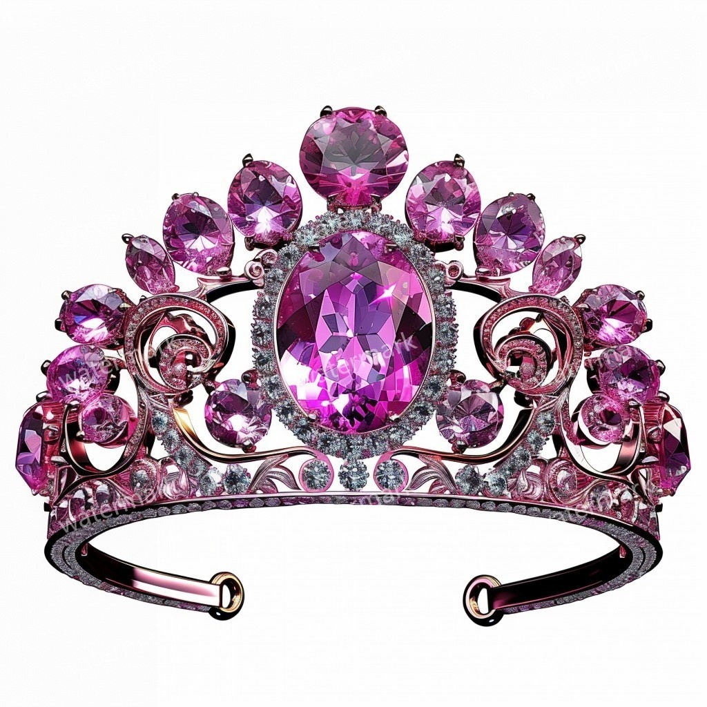 ピンクの王冠&プリンセスティアラ 32点セット|高画質PNG・水彩クリップアート|デジタル素材