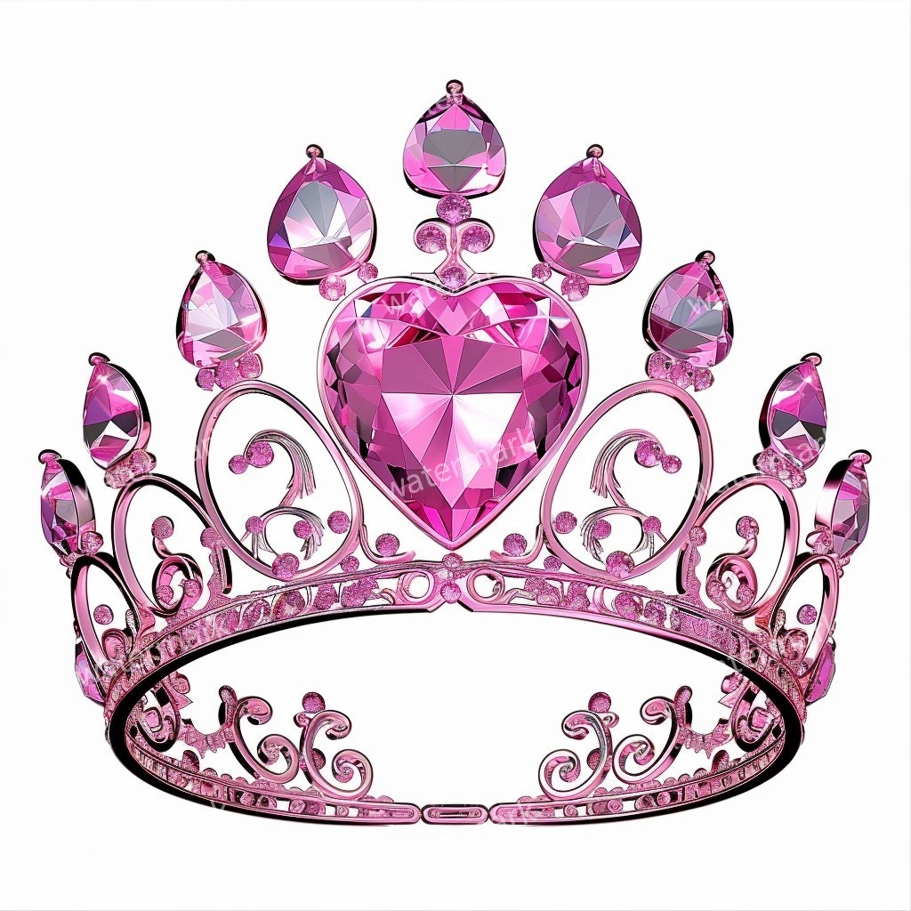 ピンクの王冠&プリンセスティアラ 32点セット|高画質PNG・水彩クリップアート|デジタル素材