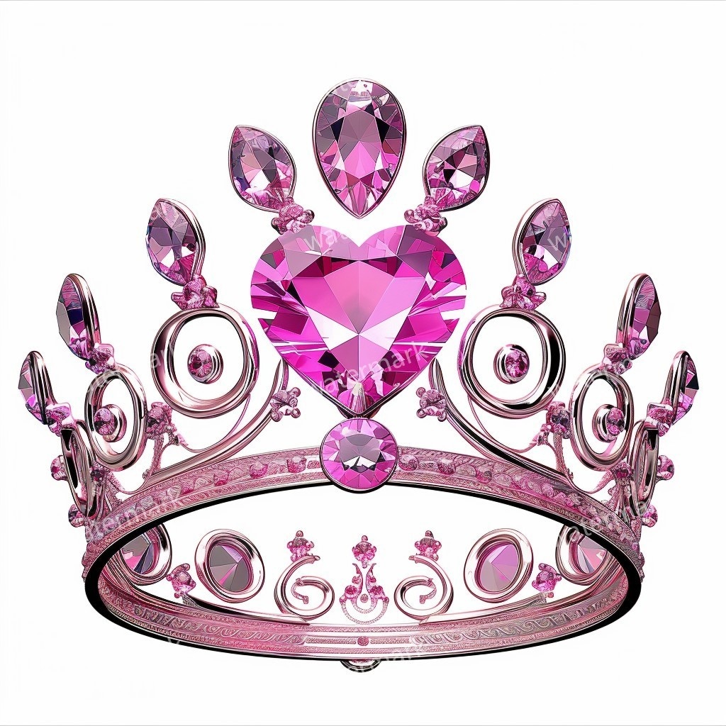 ピンクの王冠&プリンセスティアラ 32点セット|高画質PNG・水彩クリップアート|デジタル素材