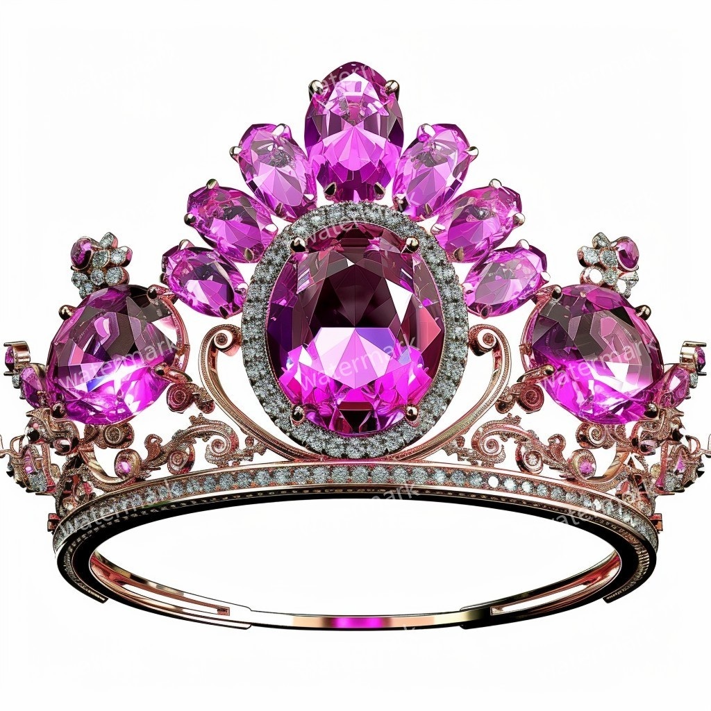 ピンクの王冠＆プリンセスティアラ 32点セット｜高画質PNG・水彩クリップアート｜デジタル素材