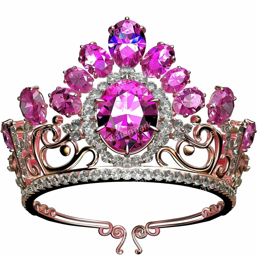 ピンクの王冠&プリンセスティアラ 32点セット|高画質PNG・水彩クリップアート|デジタル素材