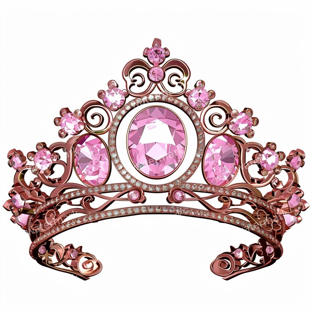 ピンクの王冠&プリンセスティアラ 32点セット|高画質PNG・水彩クリップアート|デジタル素材