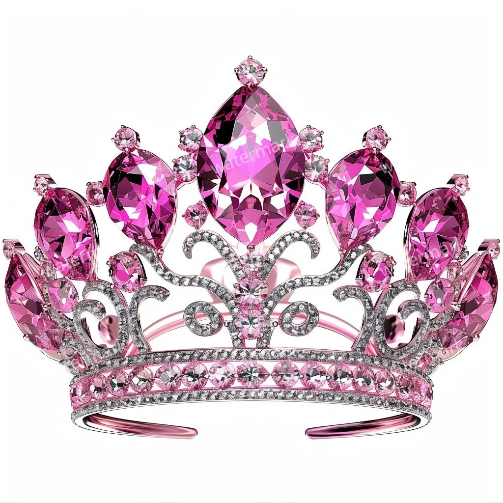 ピンクの王冠&プリンセスティアラ 32点セット|高画質PNG・水彩クリップアート|デジタル素材