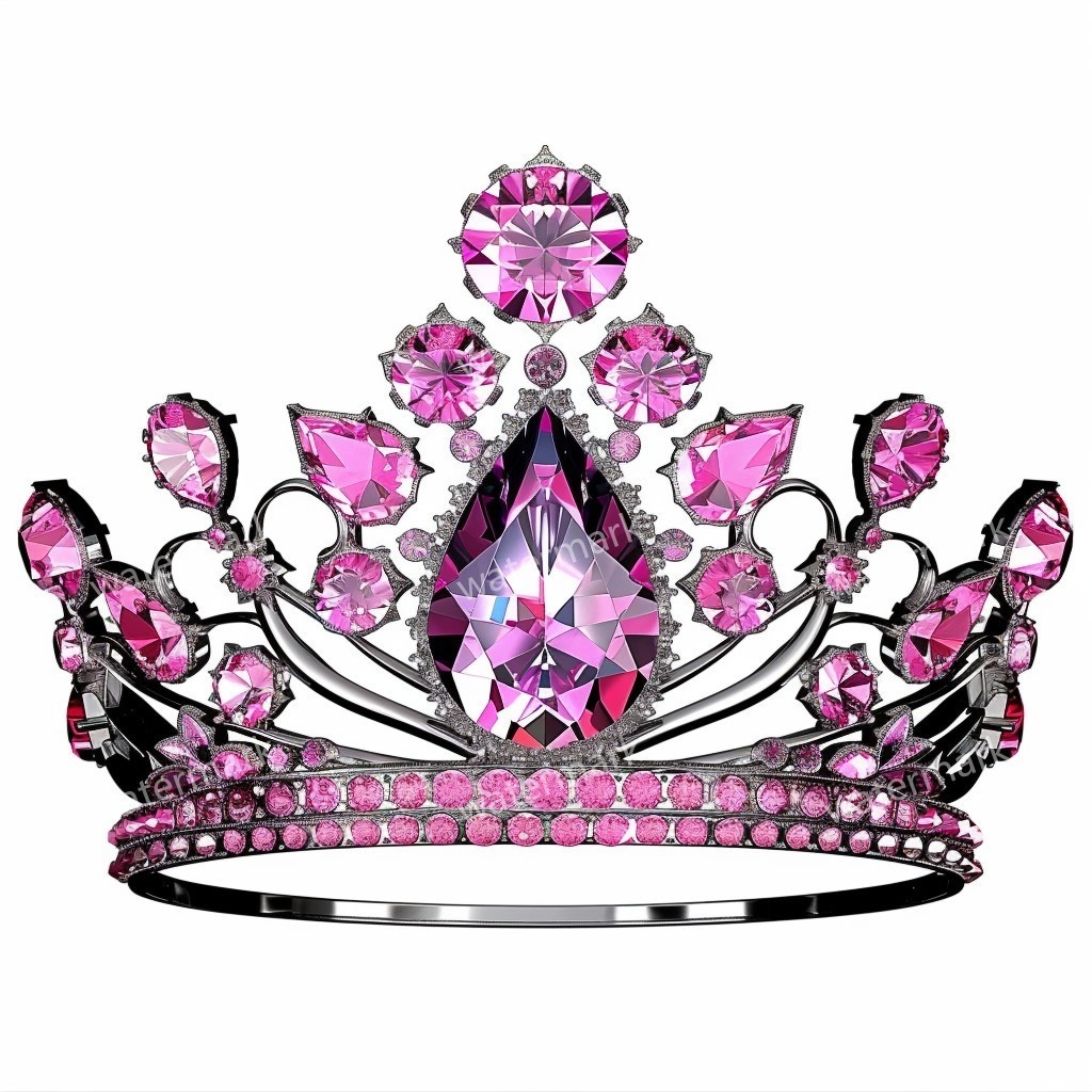 ピンクの王冠&プリンセスティアラ 32点セット|高画質PNG・水彩クリップアート|デジタル素材