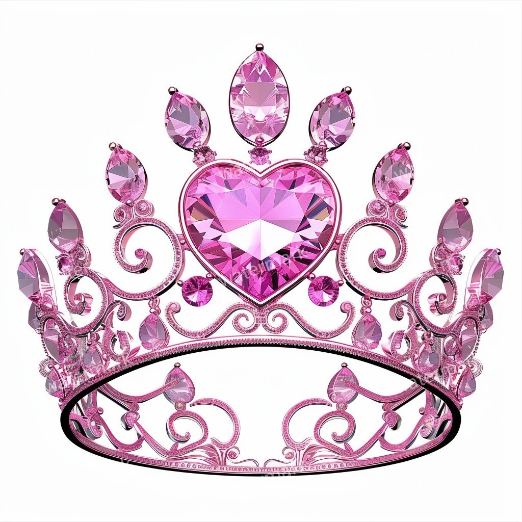 ピンクの王冠&プリンセスティアラ 32点セット|高画質PNG・水彩クリップアート|デジタル素材