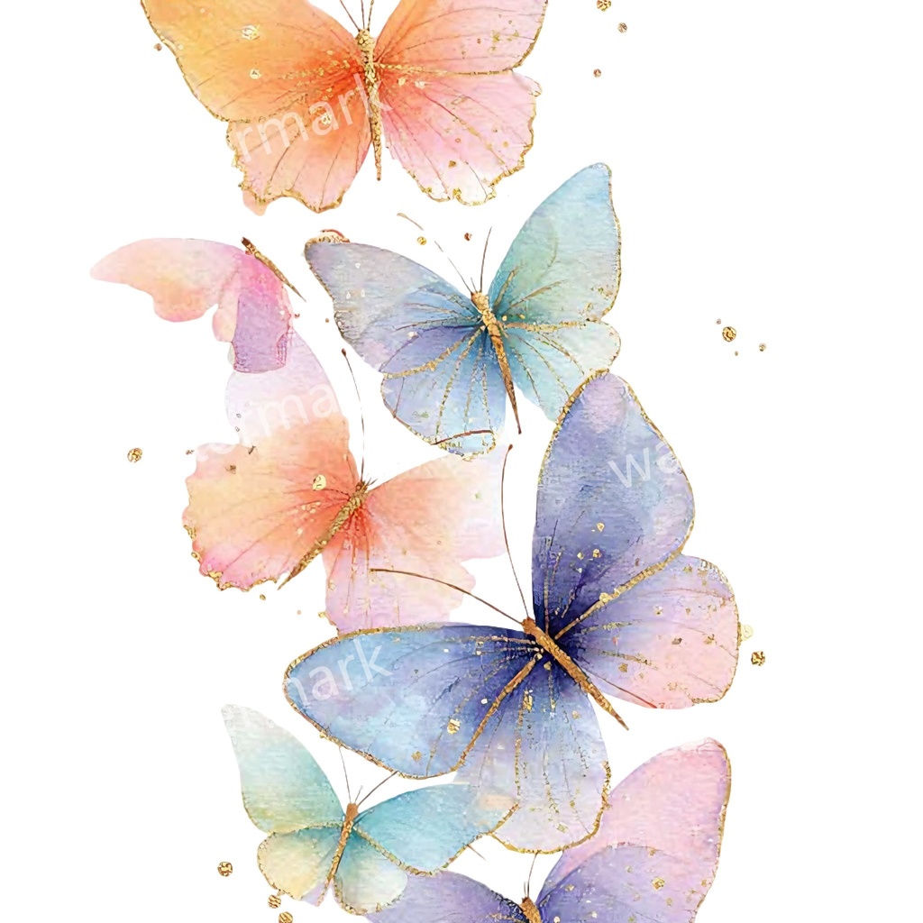 カラフルな蝶々クリップアート 20点セット|ゴールド蝶・水彩風|高画質PNG・デジタル素材