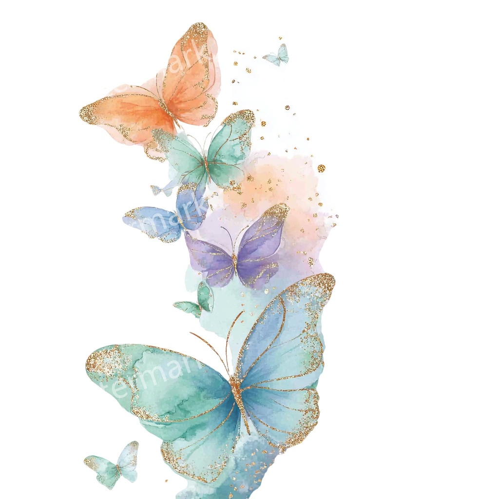 カラフルな蝶々クリップアート 20点セット|ゴールド蝶・水彩風|高画質PNG・デジタル素材