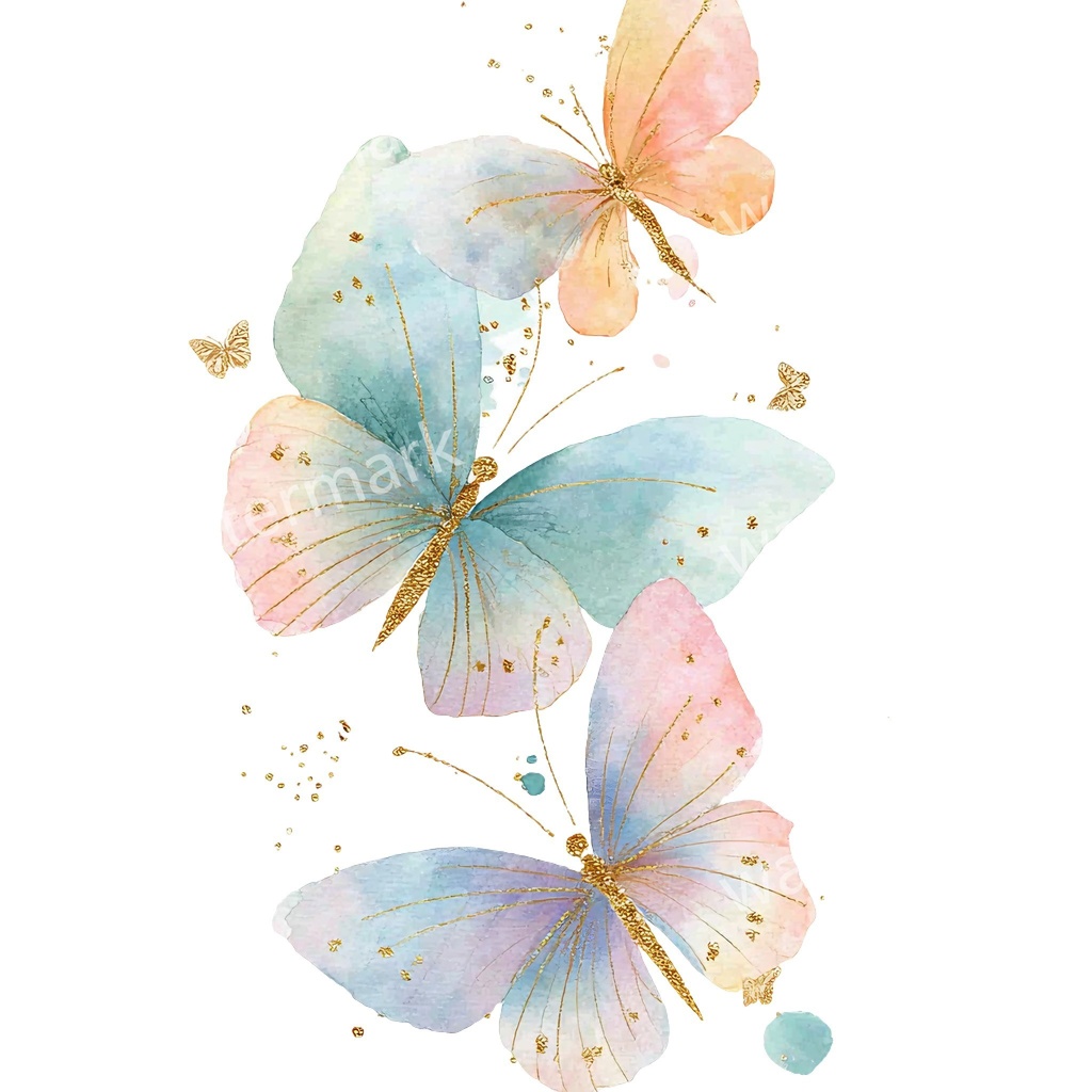 カラフルな蝶々クリップアート 20点セット|ゴールド蝶・水彩風|高画質PNG・デジタル素材