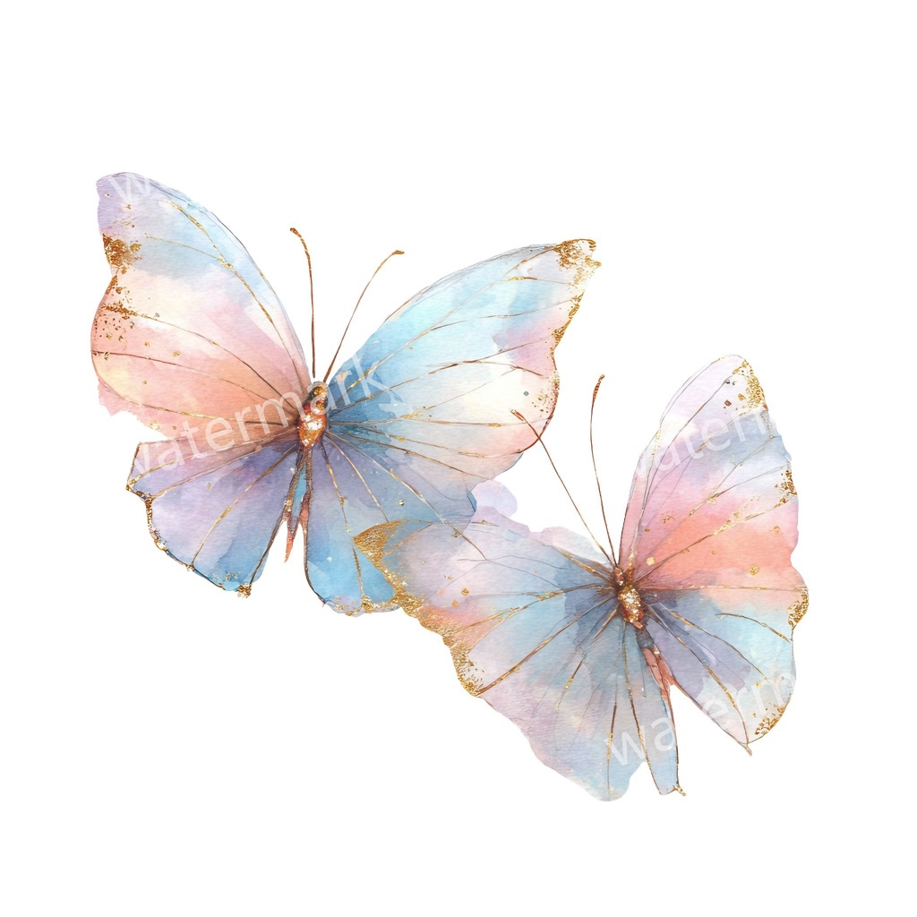 カラフルな蝶々クリップアート 20点セット|ゴールド蝶・水彩風|高画質PNG・デジタル素材