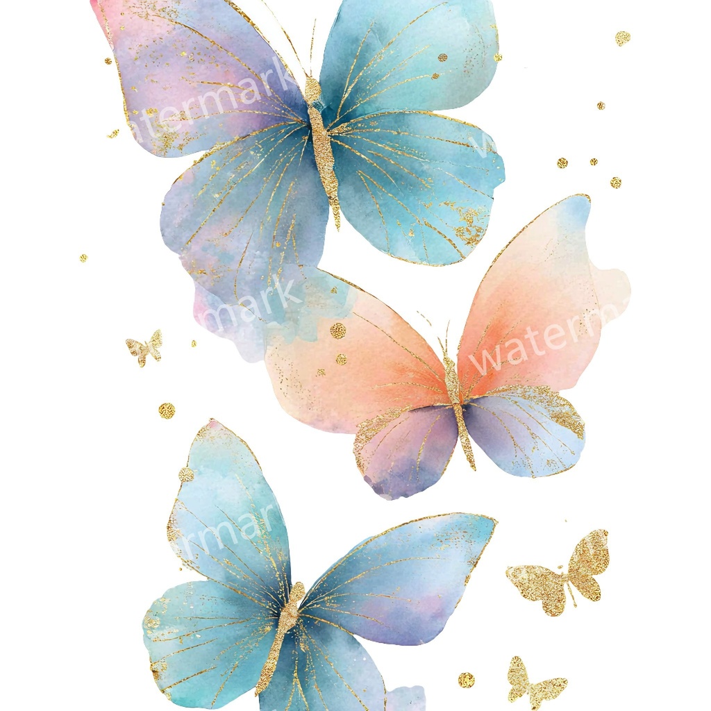 カラフルな蝶々クリップアート 20点セット|ゴールド蝶・水彩風|高画質PNG・デジタル素材