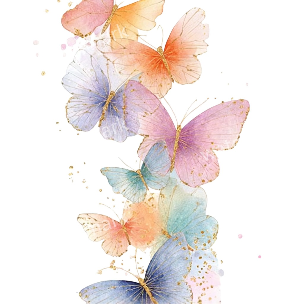 カラフルな蝶々クリップアート 20点セット|ゴールド蝶・水彩風|高画質PNG・デジタル素材