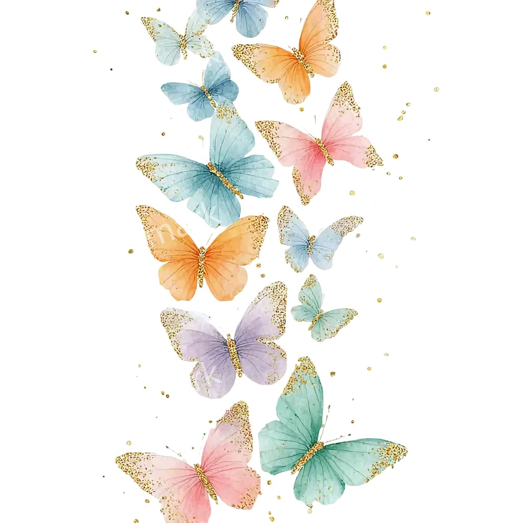 カラフルな蝶々クリップアート 20点セット|ゴールド蝶・水彩風|高画質PNG・デジタル素材