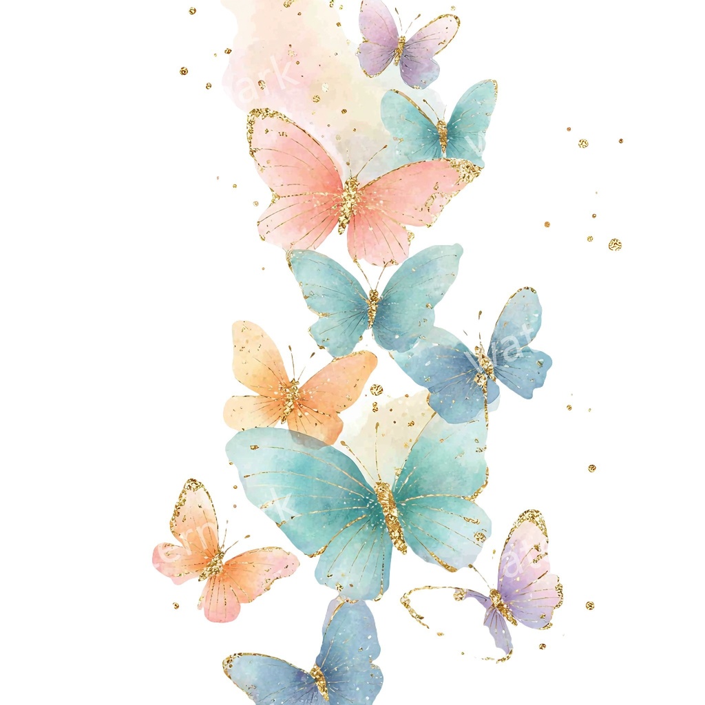 カラフルな蝶々クリップアート 20点セット|ゴールド蝶・水彩風|高画質PNG・デジタル素材