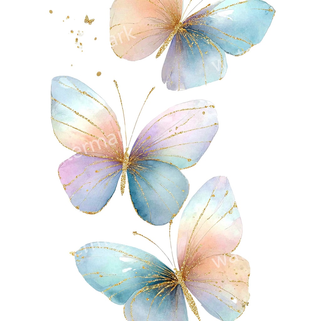 カラフルな蝶々クリップアート 20点セット|ゴールド蝶・水彩風|高画質PNG・デジタル素材