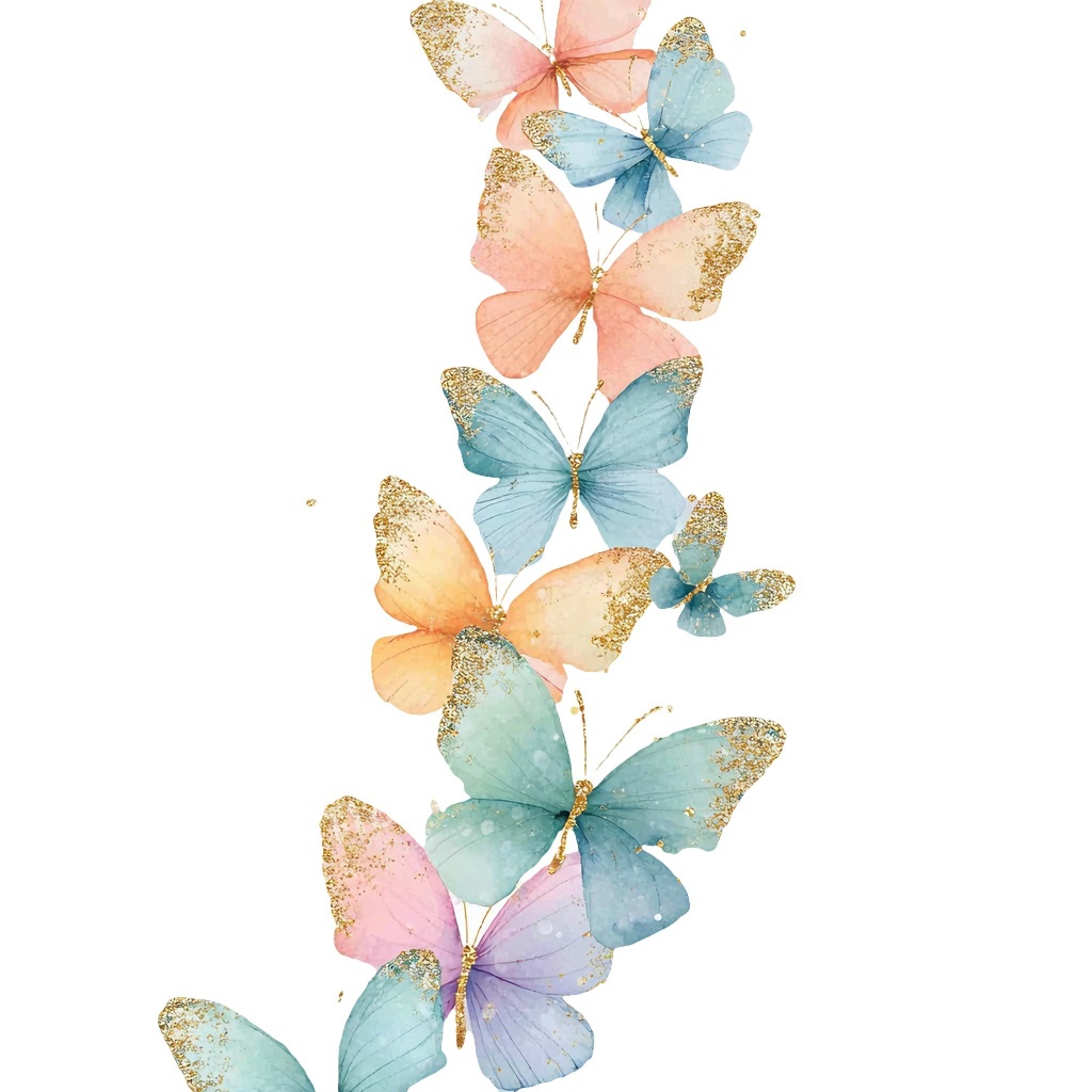 カラフルな蝶々クリップアート 20点セット|ゴールド蝶・水彩風|高画質PNG・デジタル素材