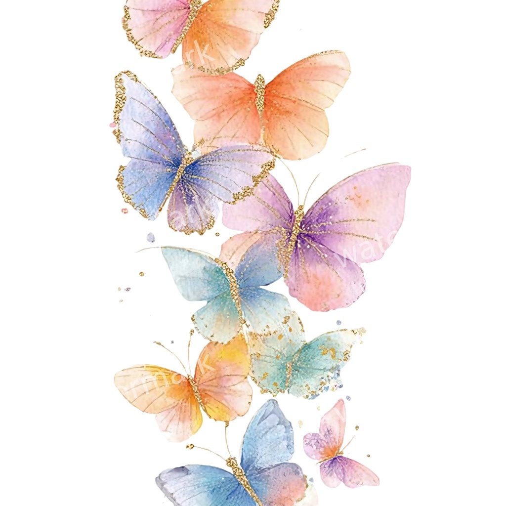 カラフルな蝶々クリップアート 20点セット|ゴールド蝶・水彩風|高画質PNG・デジタル素材