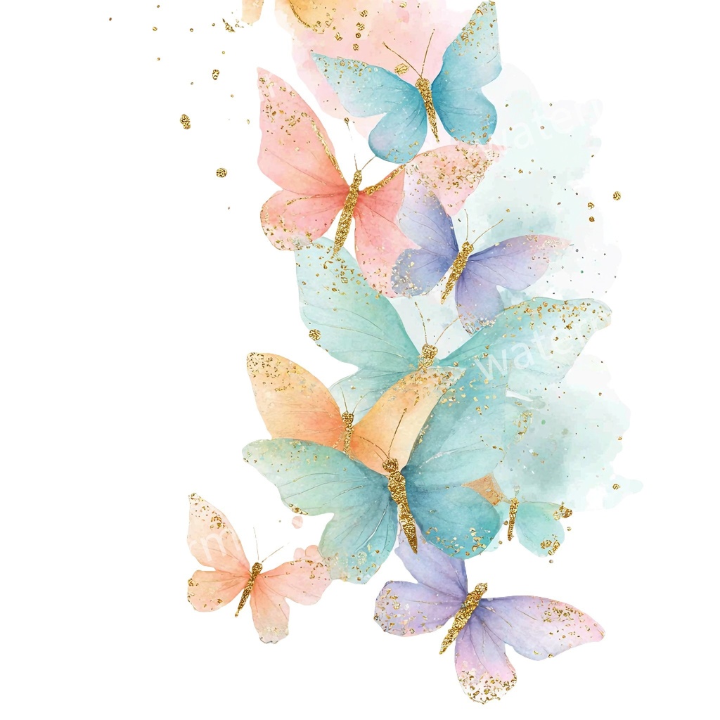 カラフルな蝶々クリップアート 20点セット|ゴールド蝶・水彩風|高画質PNG・デジタル素材