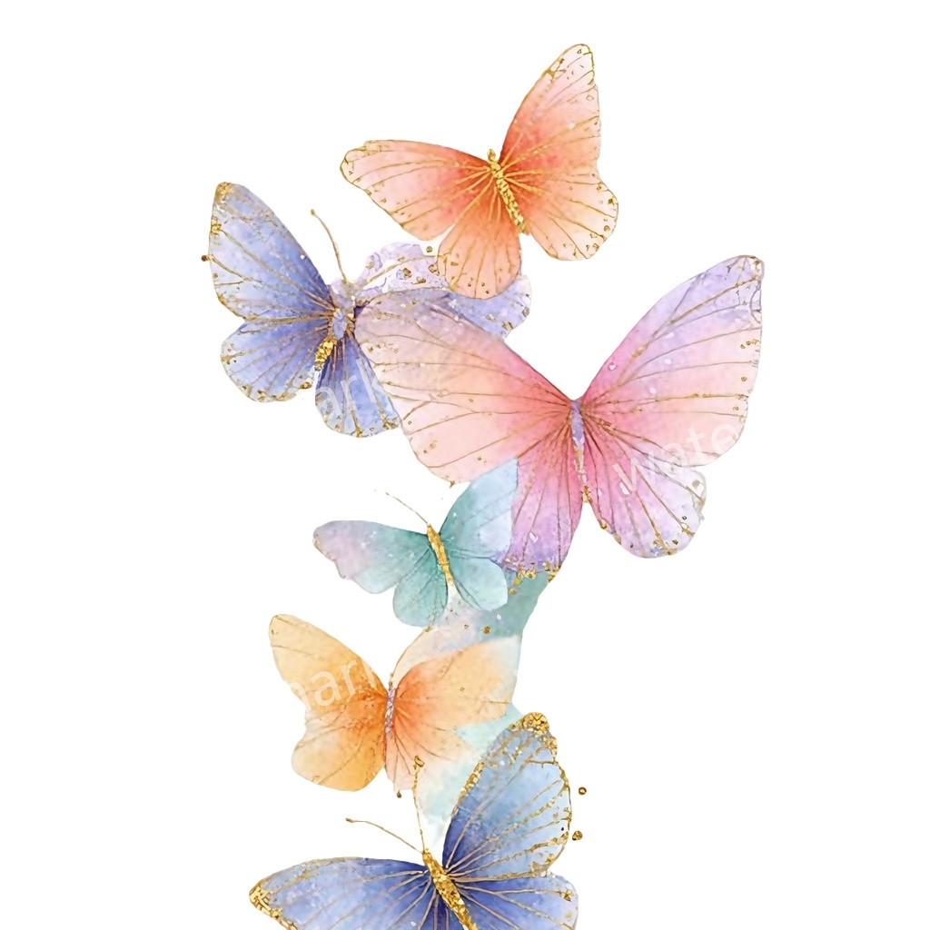 カラフルな蝶々クリップアート 20点セット|ゴールド蝶・水彩風|高画質PNG・デジタル素材