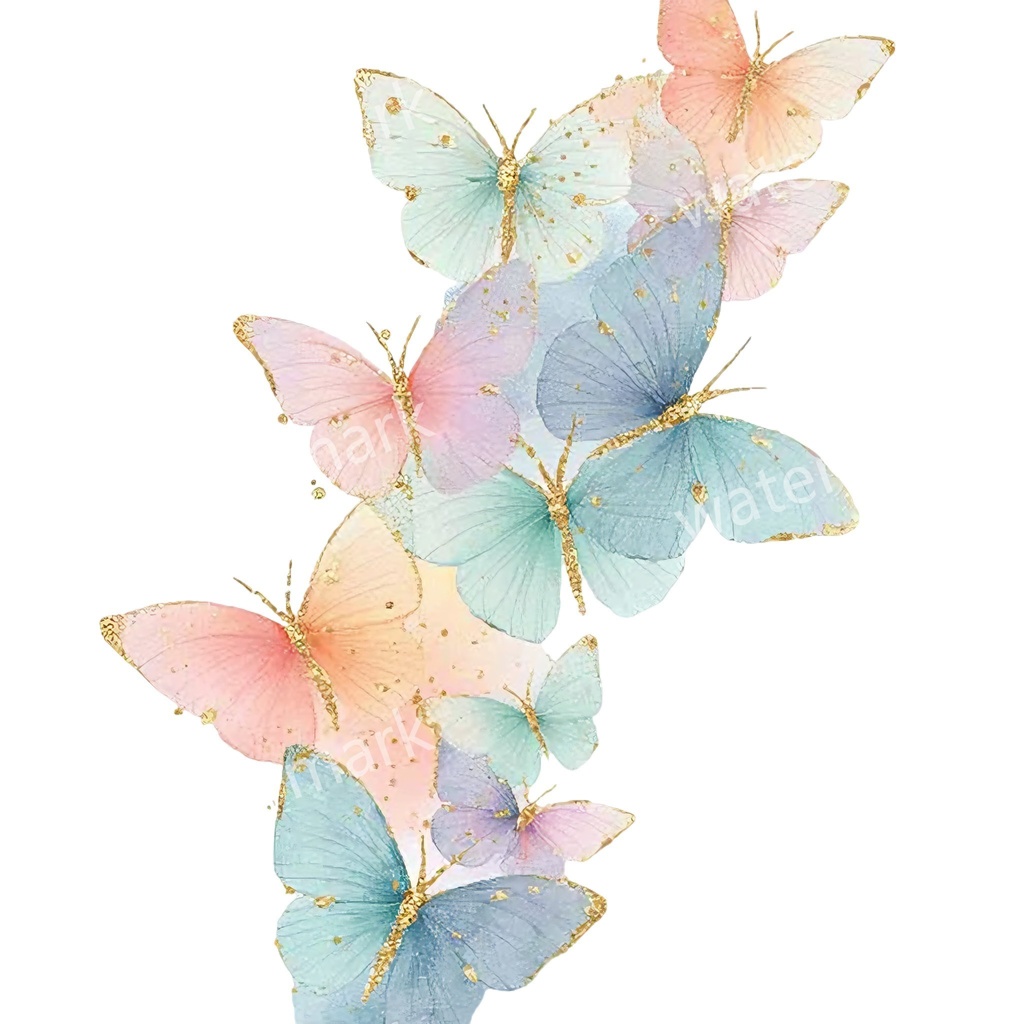 カラフルな蝶々クリップアート 20点セット|ゴールド蝶・水彩風|高画質PNG・デジタル素材