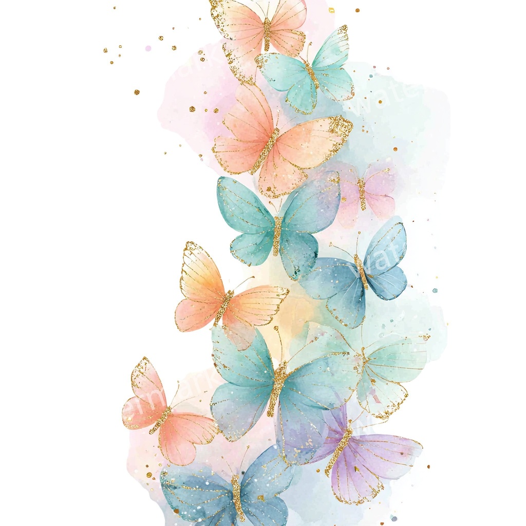カラフルな蝶々クリップアート 20点セット|ゴールド蝶・水彩風|高画質PNG・デジタル素材