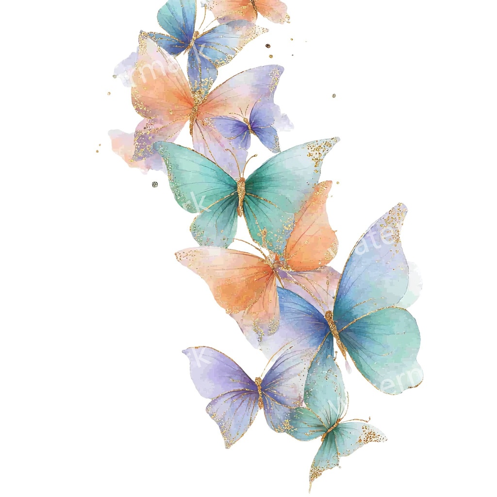カラフルな蝶々クリップアート 20点セット|ゴールド蝶・水彩風|高画質PNG・デジタル素材
