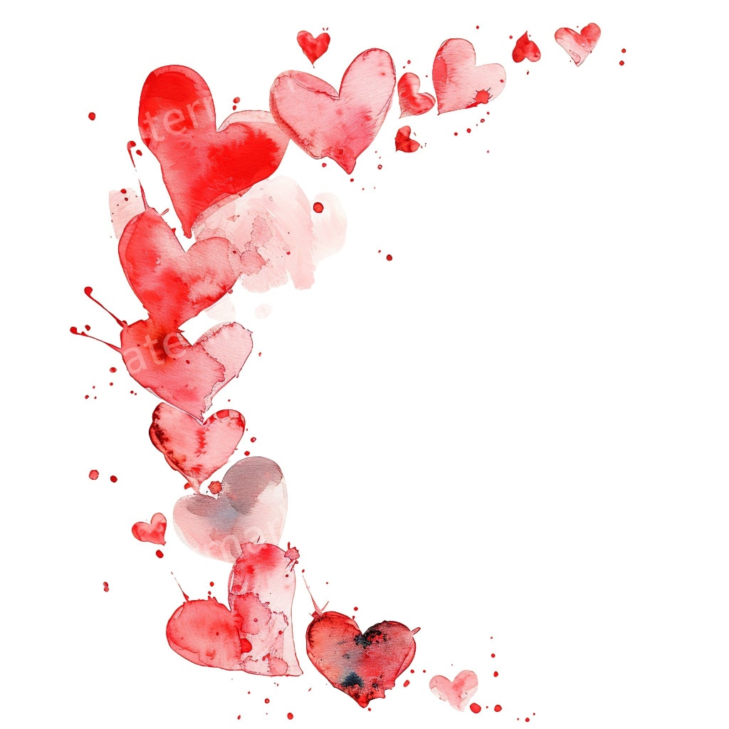 ハートのコーナー&エッジ 15点セット|水彩風クリップアート|高画質PNG・デジタル素材